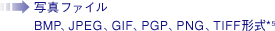 ʐ^t@C BMP, JPEG, GIF, PGP, PNG, TIFF*5`